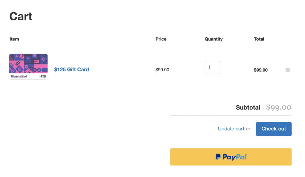 PayPalを利用して1Passwordギフトカードを購入
